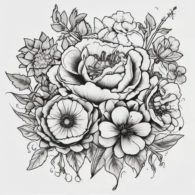 november, april, march, decmber, august, septemeber birth flower tattoo floral sleeve tattoo – Old school, Noir et blanc